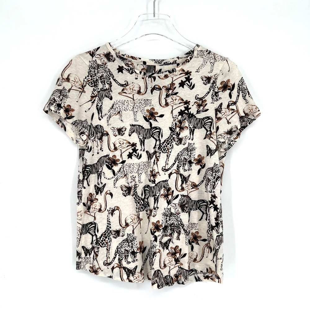 Antropologie Top Womens S Animal‎ Zoo Safari Tee T Shirt Cheetah Zebra Flamingo